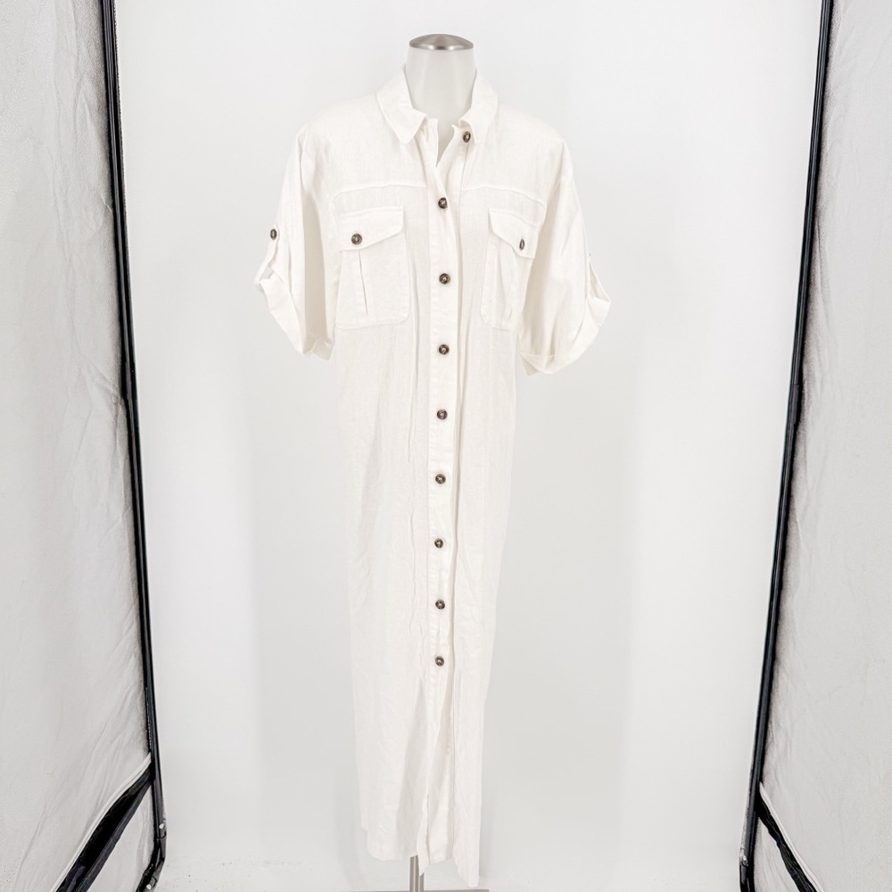 Zara White Maxi Linen Blend Dress